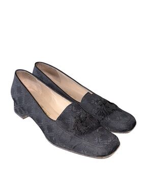 Salvatore Ferragamo Vintage Black Greek Key Jacquard Tassel Heels Loafers - 8